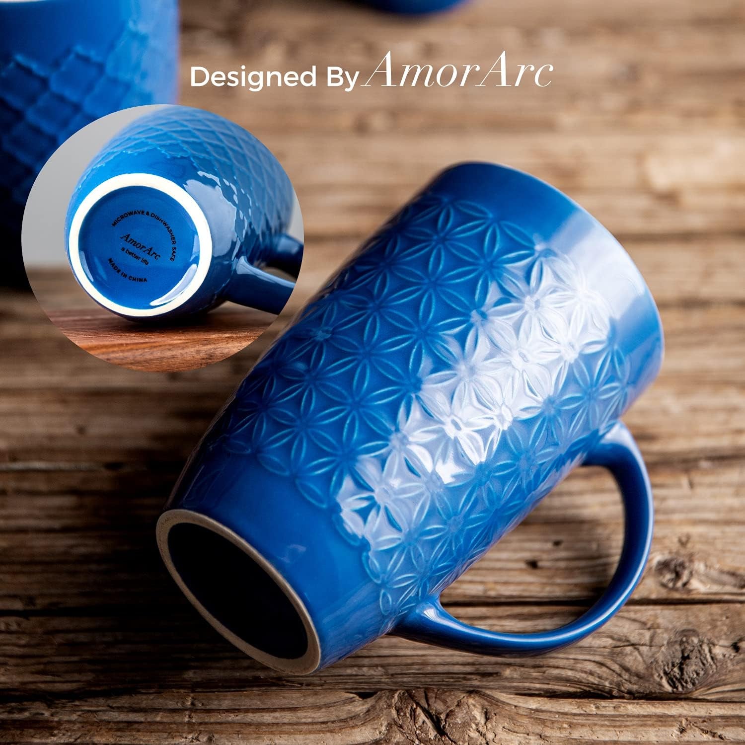 Large Coffee Mugs Set of 6, 20Oz Ceramic Tall Coffee Mugs Set with Textured Geometric Patterns for Latte/Tea/Beer/Hot Cocoa, Dishwasher & Microwave Safe, Multi