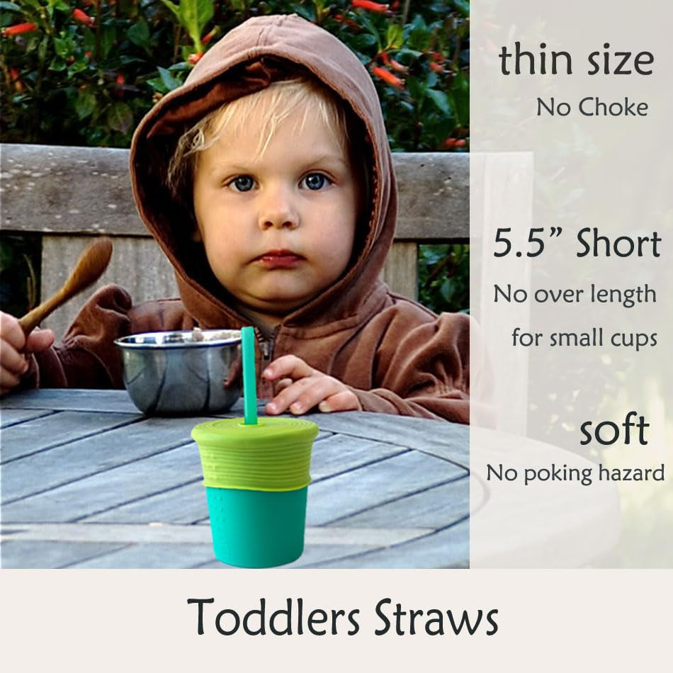Mini Short Pinch Test Passed 5.5" Replacement Reusable Toddlers& Kids&Baby Silicone Small Straws for the First Years Take & Toss Spill Proof Straw Cup-Safe Fun for Baby Teething Chewing