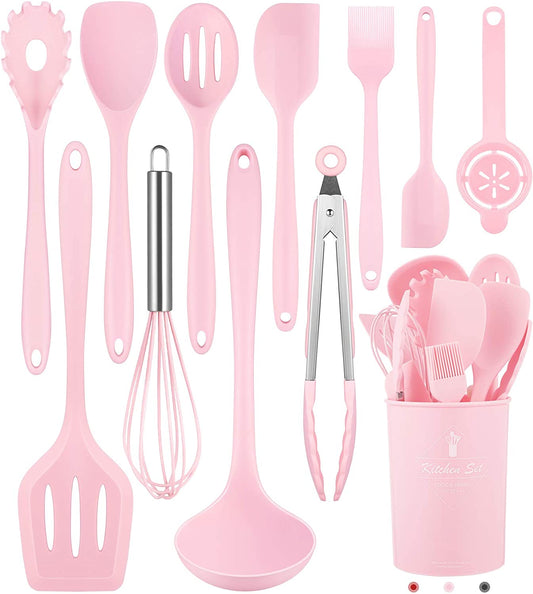 Kitchen Utensils Set-12 Pieces Silicone Cooking Utensils Set (Dishwasher Safe) 392°F Heat Resistant Spatula Set, Nonstick Cookware